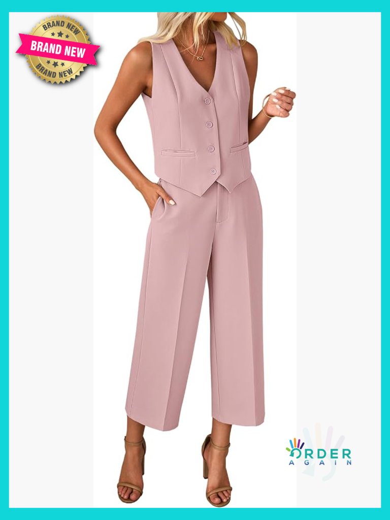 Dressy Casual 2 Piece Set Sleeveless Blazer Vest With Wide Leg Capri Pants